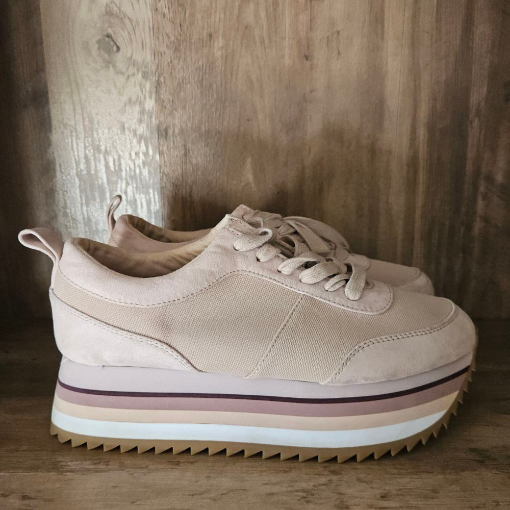 Zara Neutral Retro Multi Color Striped Platform Tan Sneakers Womens 39